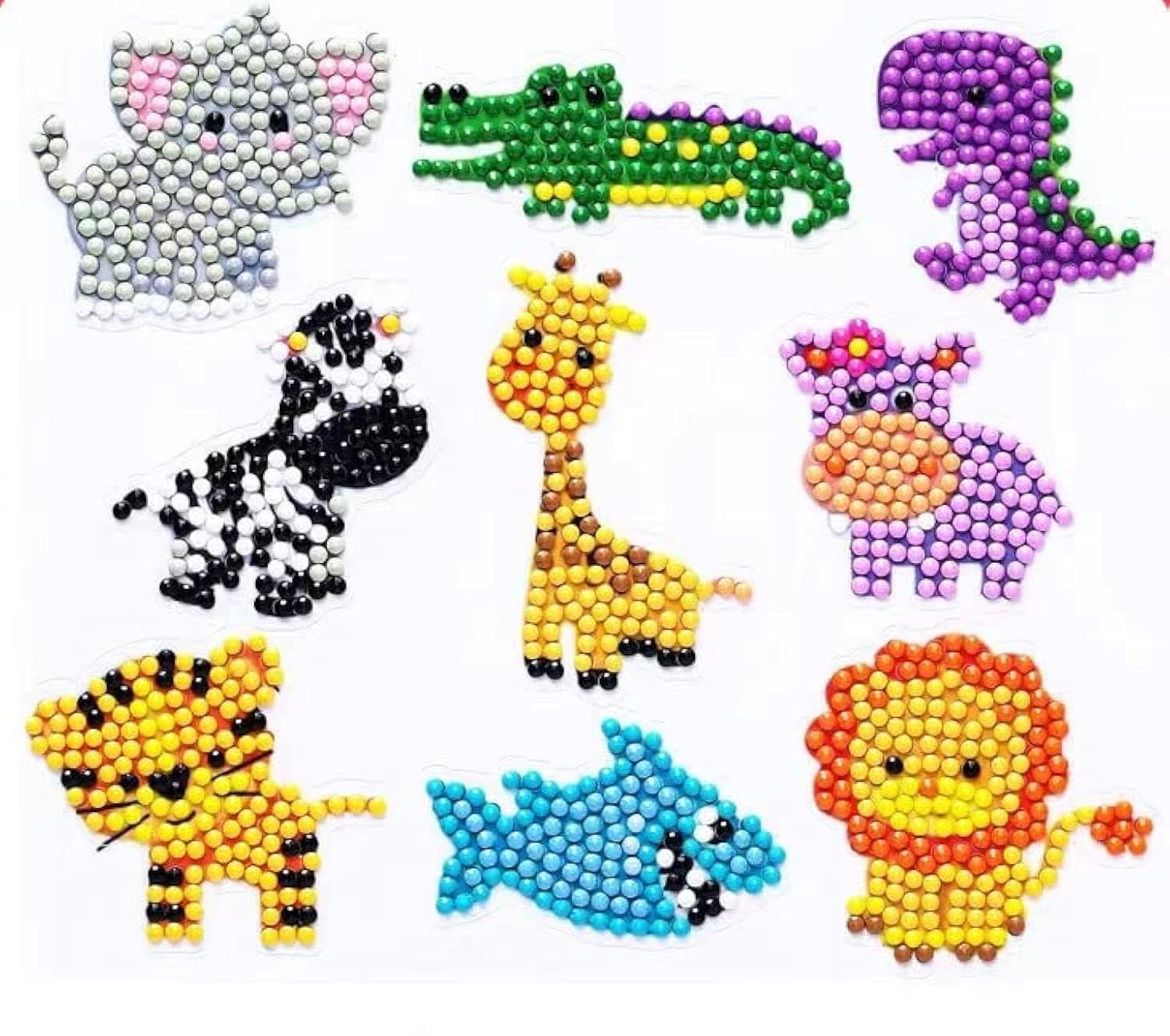 YellowCult™ Diamond Painting Stickers Kits for Kids, DIY 5D Diamond Art Mosaic Stickers by Numbers Kits - 9 Pieces [Strong & Cute Animals Theme]
