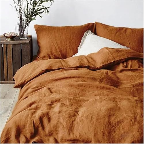Miniatura 5 de Ropa de cama natural de lino lavado francés, color liso, suave, transpirable, duradera, cómoda, 1 pieza, funda de edredón 100% lino, fácil cuidado