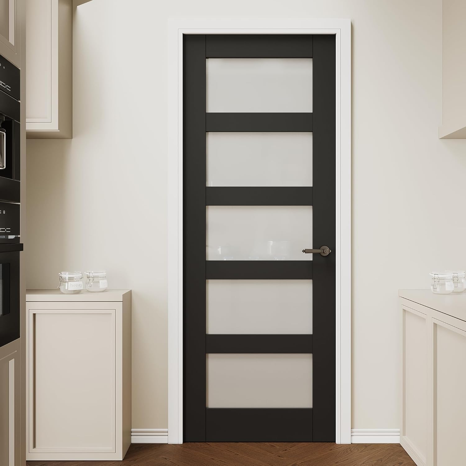 32''x80'' Black Frosted Glass Interior Door Slab Shaker, Pre-Built Panel for Barn Doors, Pocket Doors, French Door, for Pantry, Bedroom, Closet, Laundry & Bathroom, Prefinish