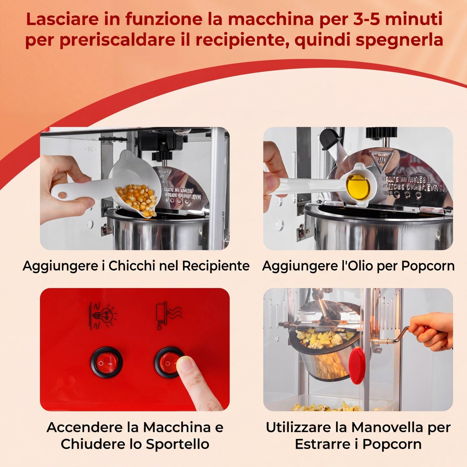 COSTWAY Macchina Pop Corn per Casa in Acciaio Inox, Cottura in 3-5 minuti