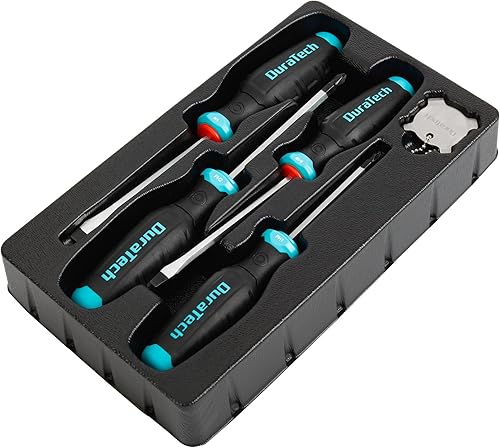 DURATECH Juego de destornilladores, juego de destornilladores Phillips de acero de aleación S2 y destornillador hexagonal ranurado, 1 llavero de