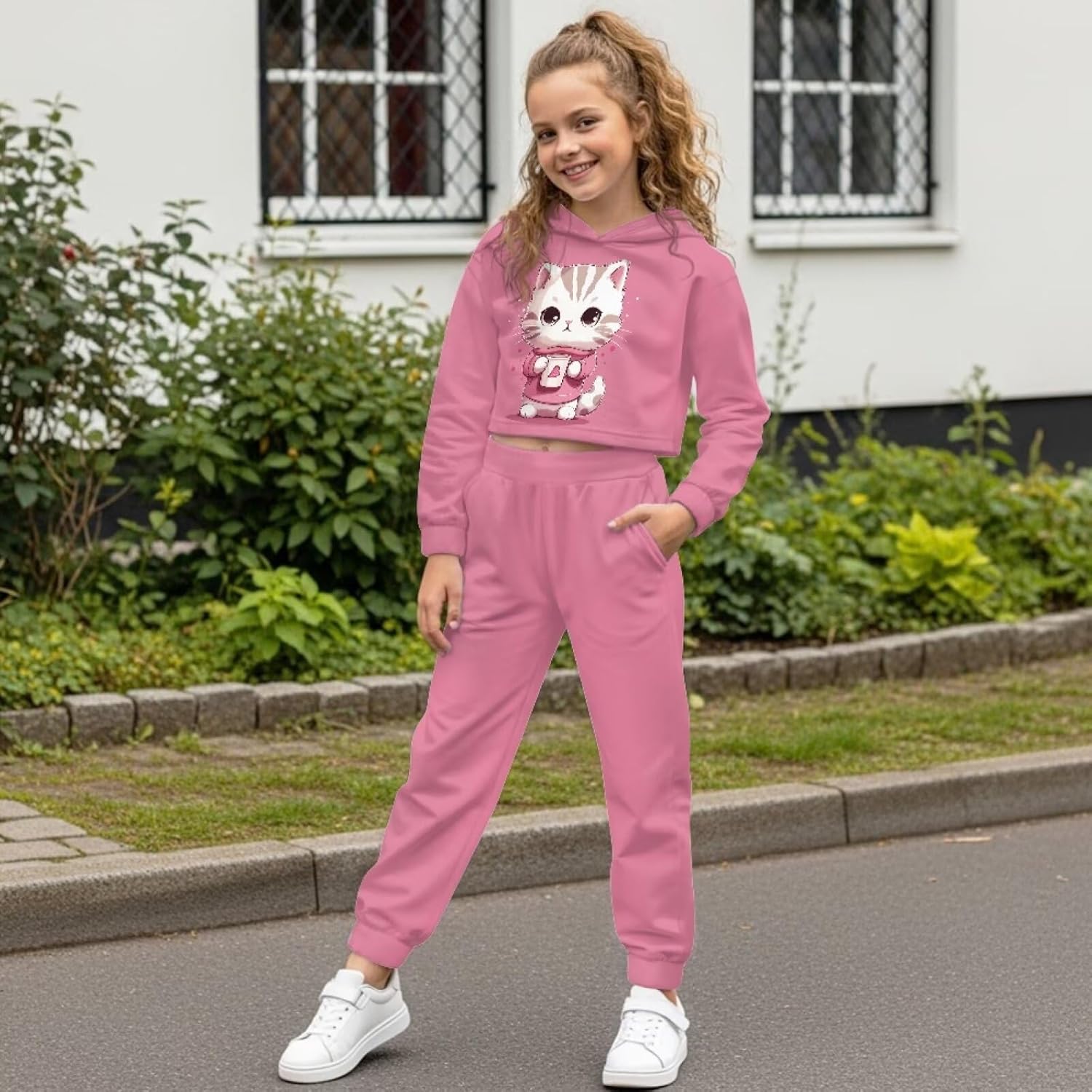 Girls Tracksuit Set 2 Piece Long Sleeve Hoodies Sweatshirts & Jogger Pants Short Tops Sweatsuit 4-13 Years