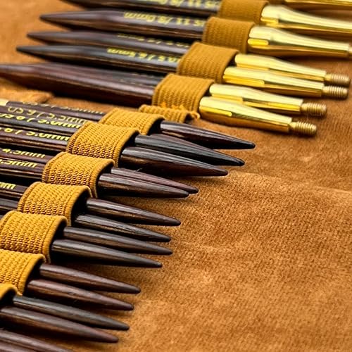 Miniatura 5 de Revolution Fibers Juego de agujas de tejer circulares de palisandro intercambiables de 3.5 pulgadas con estuche de cuero (juego de 29 piezas)  Hecho