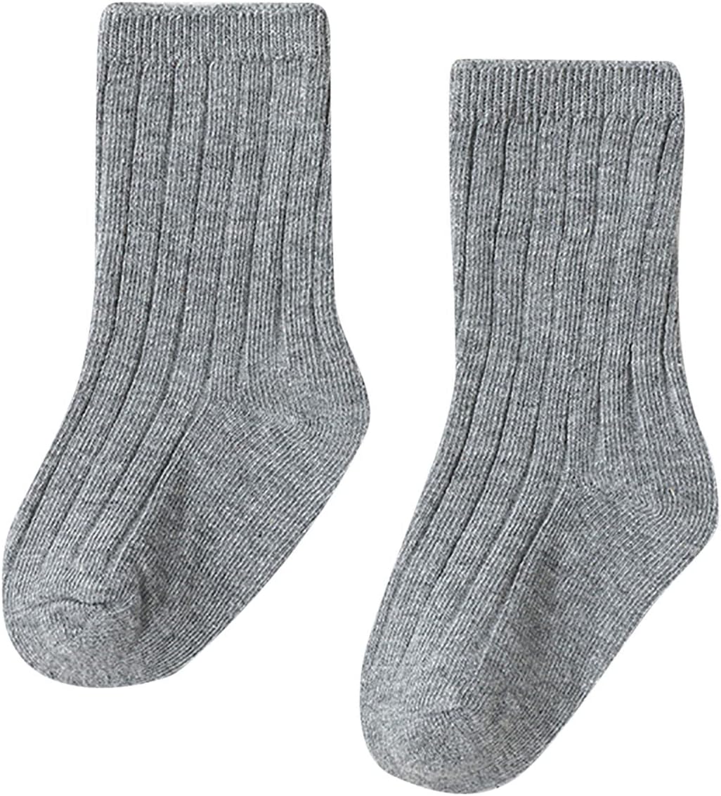 Children's Socks Boys and Girls Cotton Socks Double Needle Mid Calf Baby Baby Solid Color (Green, 1-3 Years Toddler)