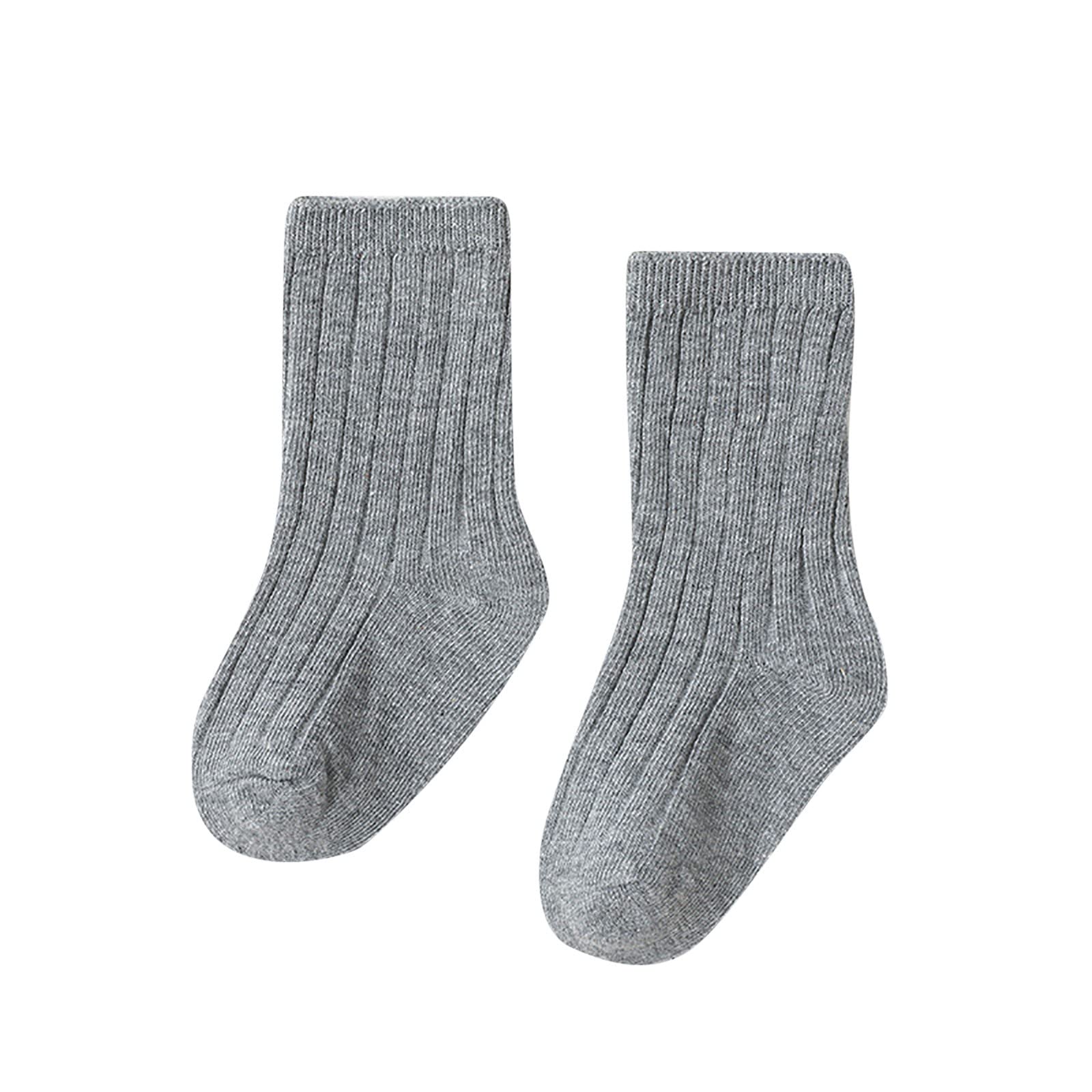 RNTOP Unisex Kids and Toddlers' Socks Anti Slip Crew Socks Infant Soft Comfort Mid Calf Socks Children Fashion (Grey, XS)