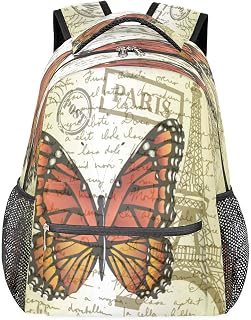 Mochila feminina com estampa de borboleta, vintage, mochila para laptop, para negócios, mochila escolar para estudantes com alça de ombro ajustável, mochila casual para viagem e acampamento, para mulheres e homens, Multicor, Large