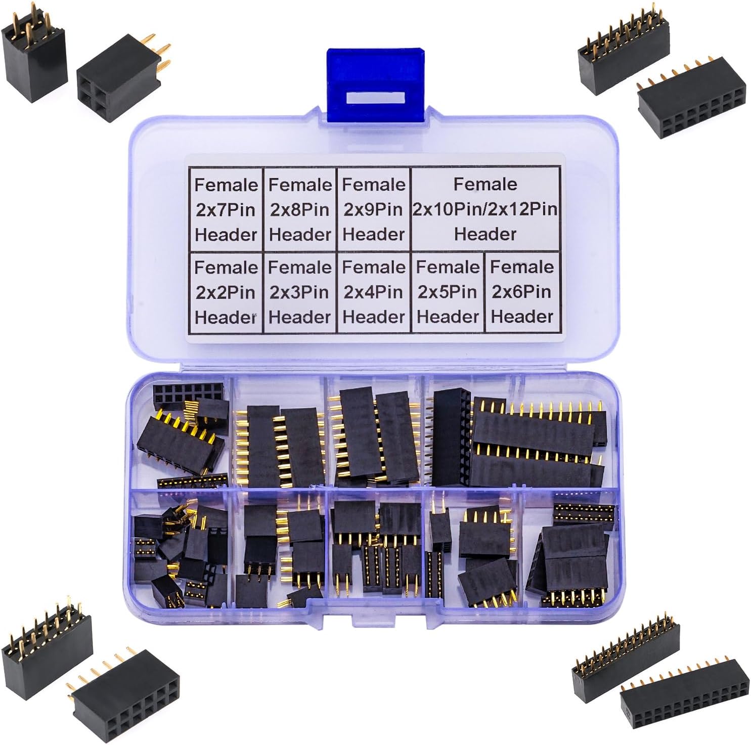 2.54mm Dual Row Pin Header 2P 3P 4P 5P 6P 7P 8P 9P 10P 12P, Female Pin Header DIP Connector Straight Header Pin Breakaway PCB Board Pin Header Strip (KS-Female-Pin-Dual)