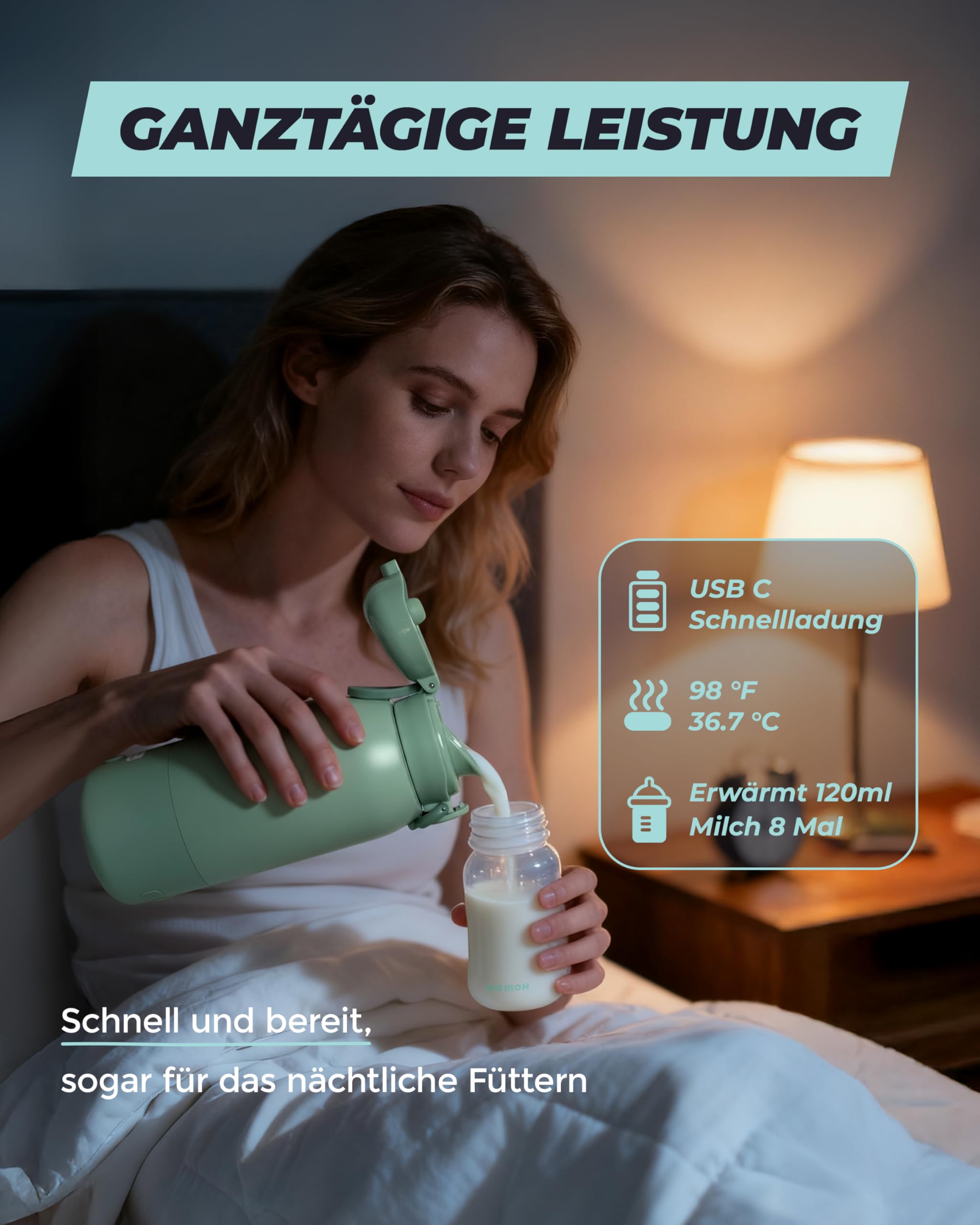 Tragbarer Flaschenwärmer Baby für unterwegs mit Selbstreinigungsfunktion, Präzise Temperaturkontrolle & 450ml Große Kapazität, 100W Schnellaufwärmung für Muttermilch & Wasser Milchwärmer to go