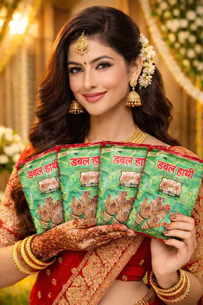 Dubal Hathi Mehndi Powder, Natural & Pure, Pack of 4 | 100% Natural, Rich Natural Color, Cooling Effect, No Harmful Chemicals, Deluxe Henna-image-13