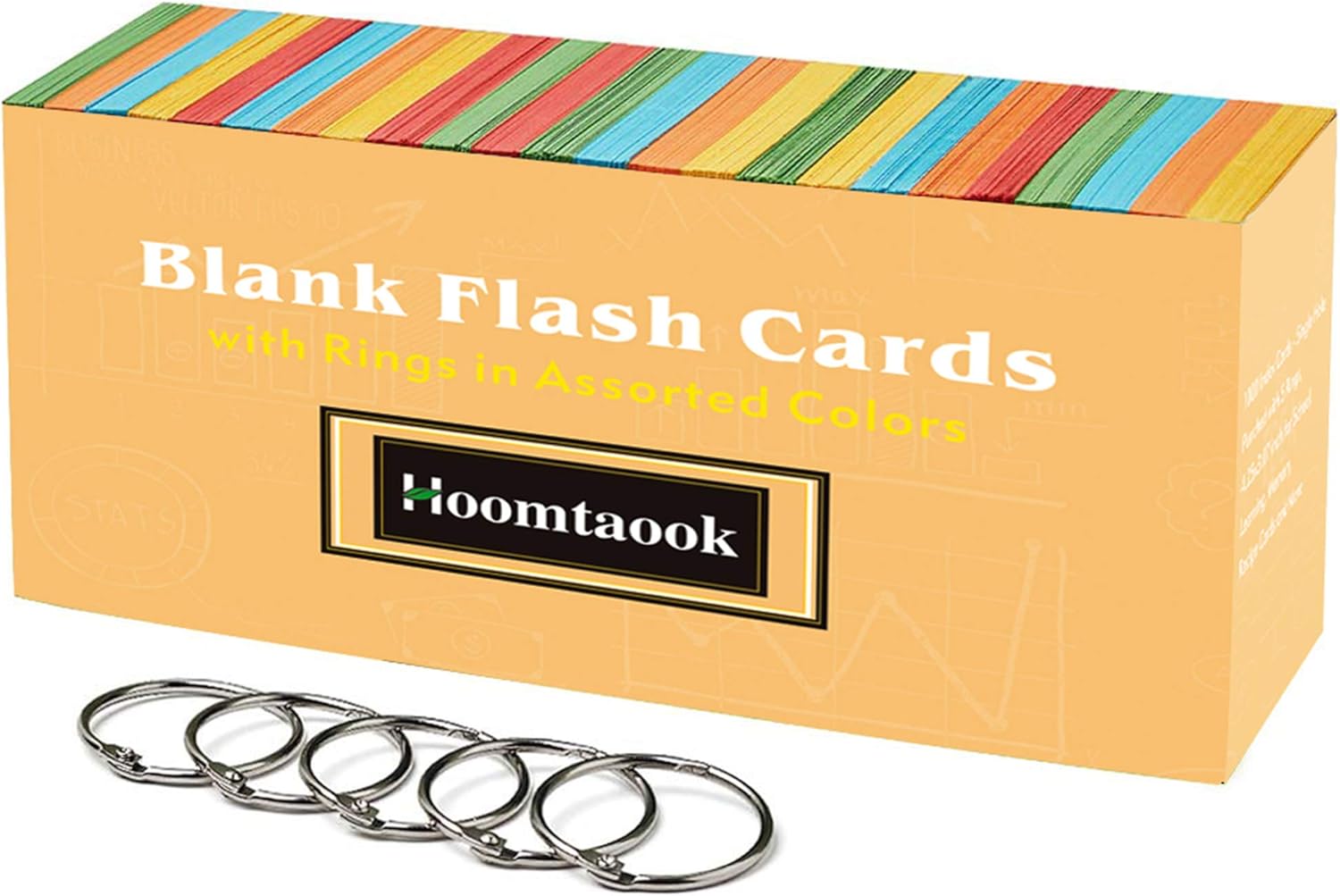 Hoomtaook Blank Flash Cards with 5 Rings in Assorted
