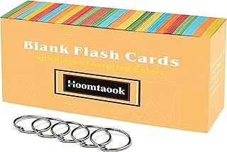 Hoomtaook Blank Flash Cards with 5 Rings in Assorted Colors, 1000 Sheets Cards Single Hole Punched Memo Cube for Home, Off...