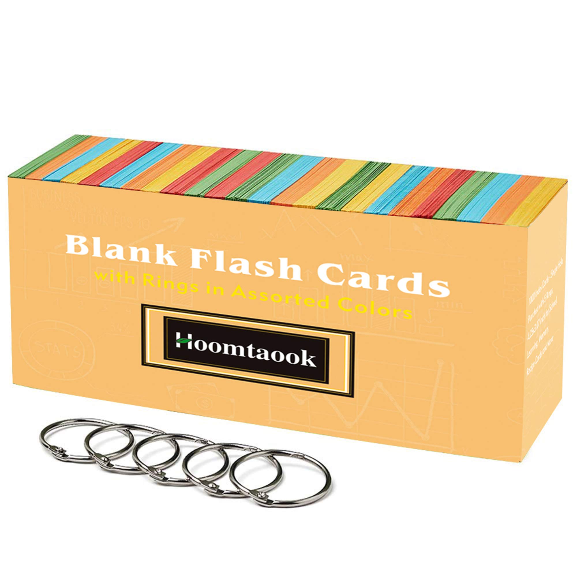 HoomtaookBlank Flash Cards with 5 Rings in Assorted Colors, 1000 Sheets Cards Single Hole Punched Memo Cube for Home, Office, School 3.07 x 2.1 inches