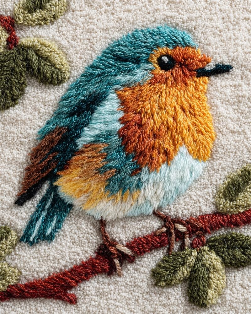 FWRTYCB Latch Hook Rug Kits, DIY Latch Hook Rug,Robin On A Branch Home Carpet Rug Making Canvas Kits,20X15Inch DIY Crochet Kits Embroidery Kits Needlework Crafts for Home Decor, Latch Hook Kits for