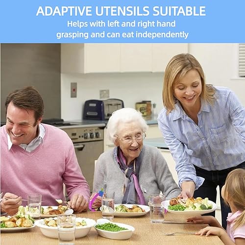 Miniatura 5 de Utensilios adaptables flexibles para ancianos, utensilios con peso para temblores de manos, debilidad de artritis y Parkinson, asas antideslizantes
