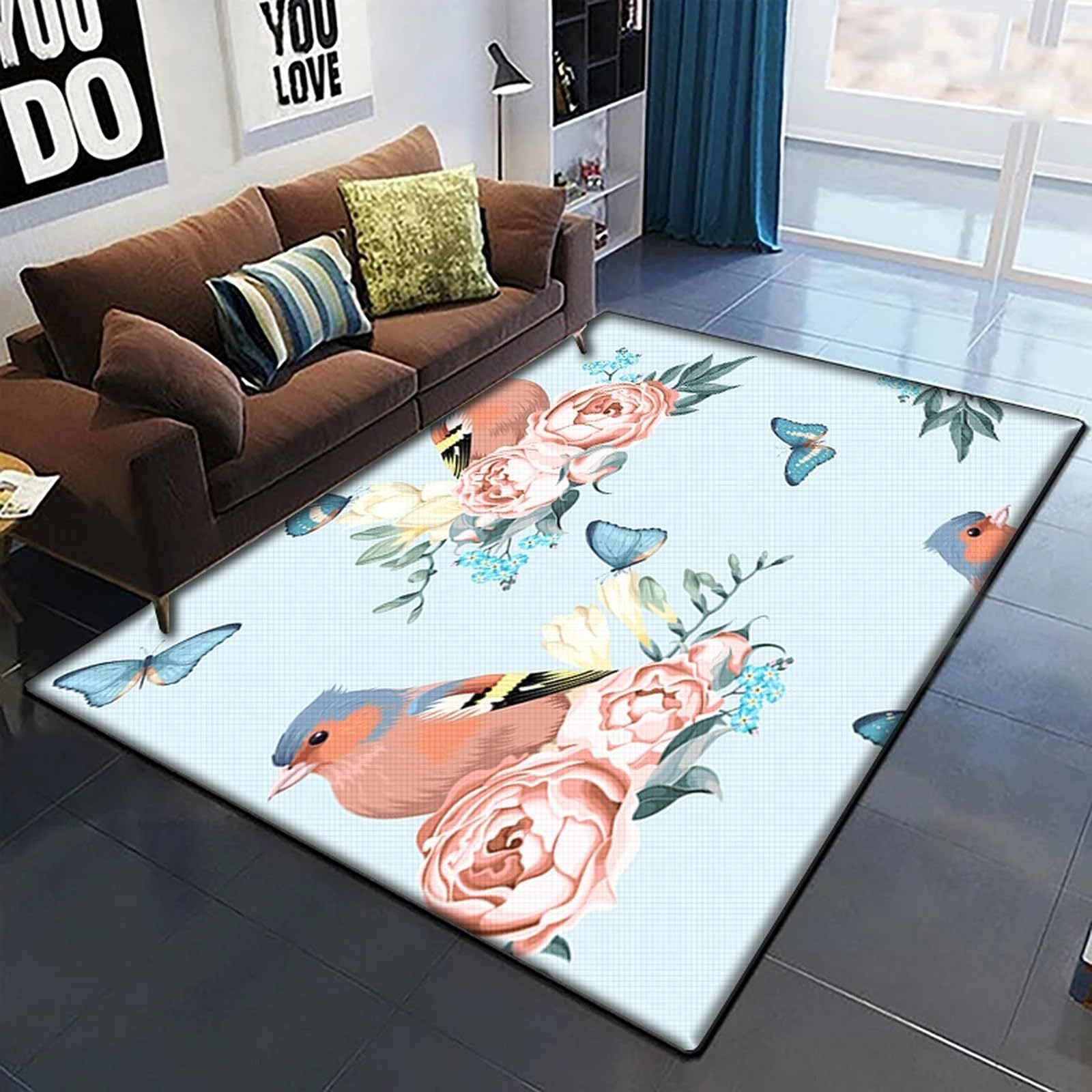 Tapis salon fleur rose 120x160 cm avec paillasson antidérapant en flanelle