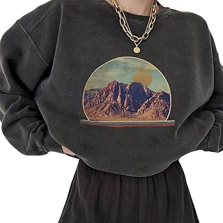Yizc Women Print Sweatshirt,Vintage Harajuku Pullover Oversized Casual Jumper Tops,Crewneck Long Sleeve Streetwear Fall Shirt