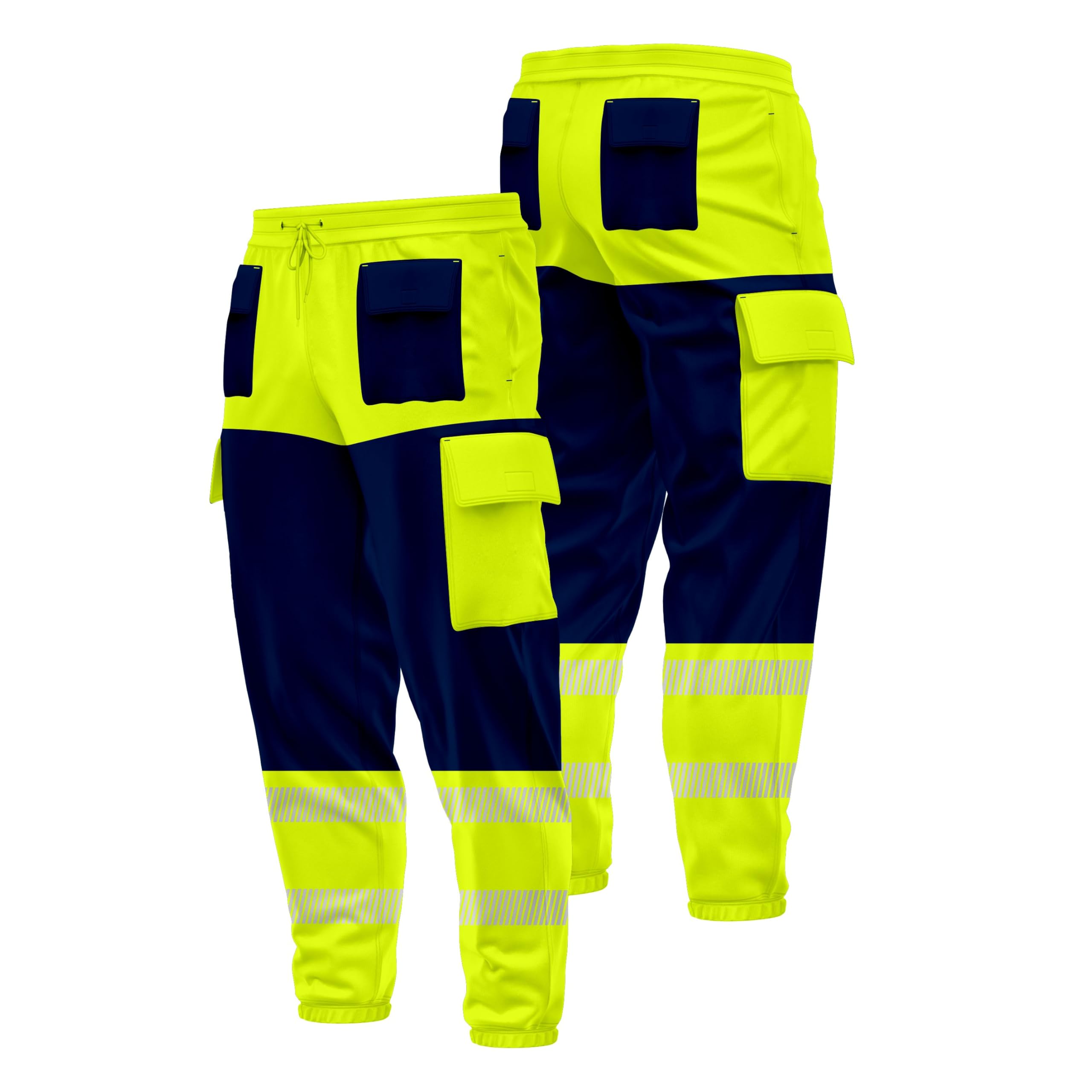 TORO ACTIVA Pantaloni cargo da uomo ad alta visibilità ad alta visibilità con tasche multiple e nastro riflettente con coulisse in vita elasticizzata alla caviglia abbigliamento da lavoro joggers