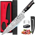 MOSFiATA 8 inch Couteau de chef professionnel Super Sharp avec garde-doigts et aiguiseurs de couteaux, acier inoxydable haute carbone allemand EN1.4116 avec poignée Micarta et boîte cadeau