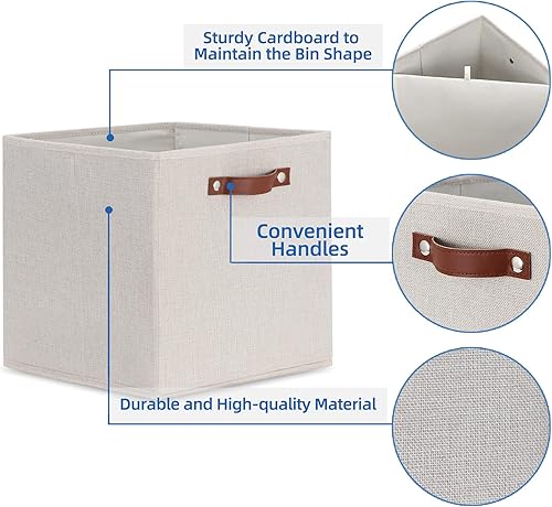 Miniatura 10 de Temary Paquete de 4 contenedores de almacenamiento de tela de 12 x 12 x 12 pulgadas con mango de cuero, cubos plegables para armario, estante