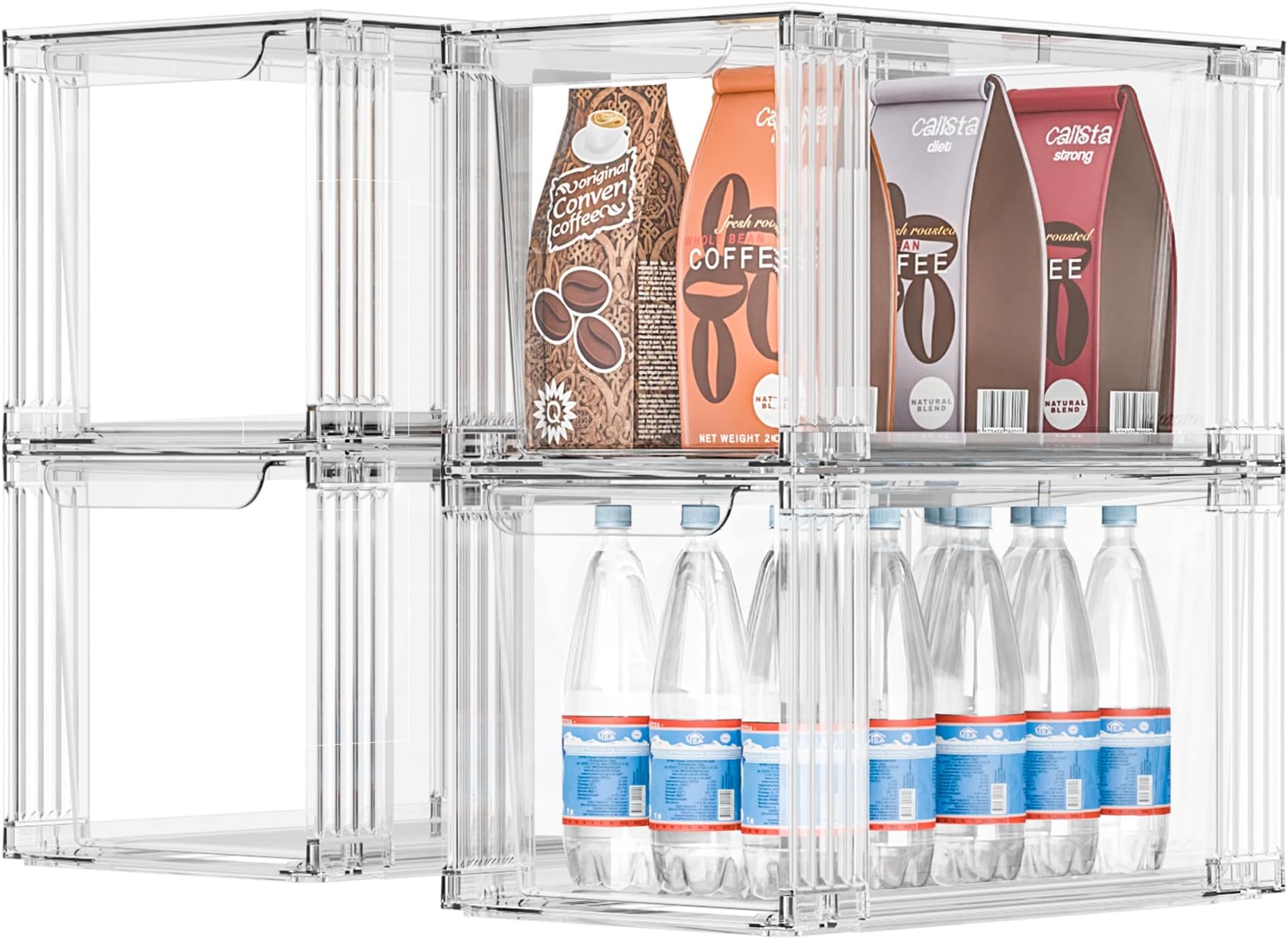 4Pack Stackable Kitchen Storage Drawers,Clear with Handles Acrylic Bathroom Makeup Organizer Bins,Easily Assemble,For Vanity, Undersink, Kitchen Cabinet,Pantry Organization and Storage