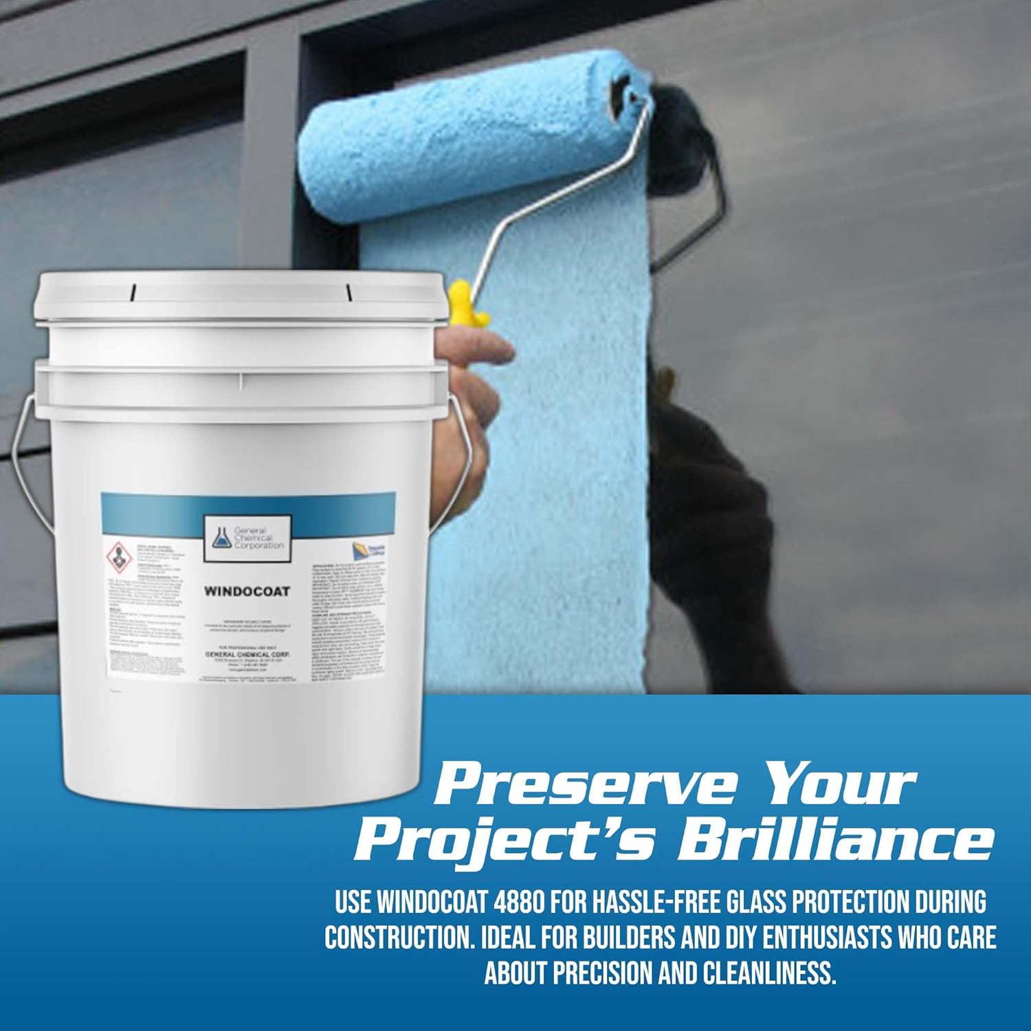 Windocoat 4880 - Peelable Coating with Blue Tint - Temporary Protective Liquid Masking Film - Water Resistant - for Windows, Floors, and Non-Porous Surfaces - 5 Gallon Pail