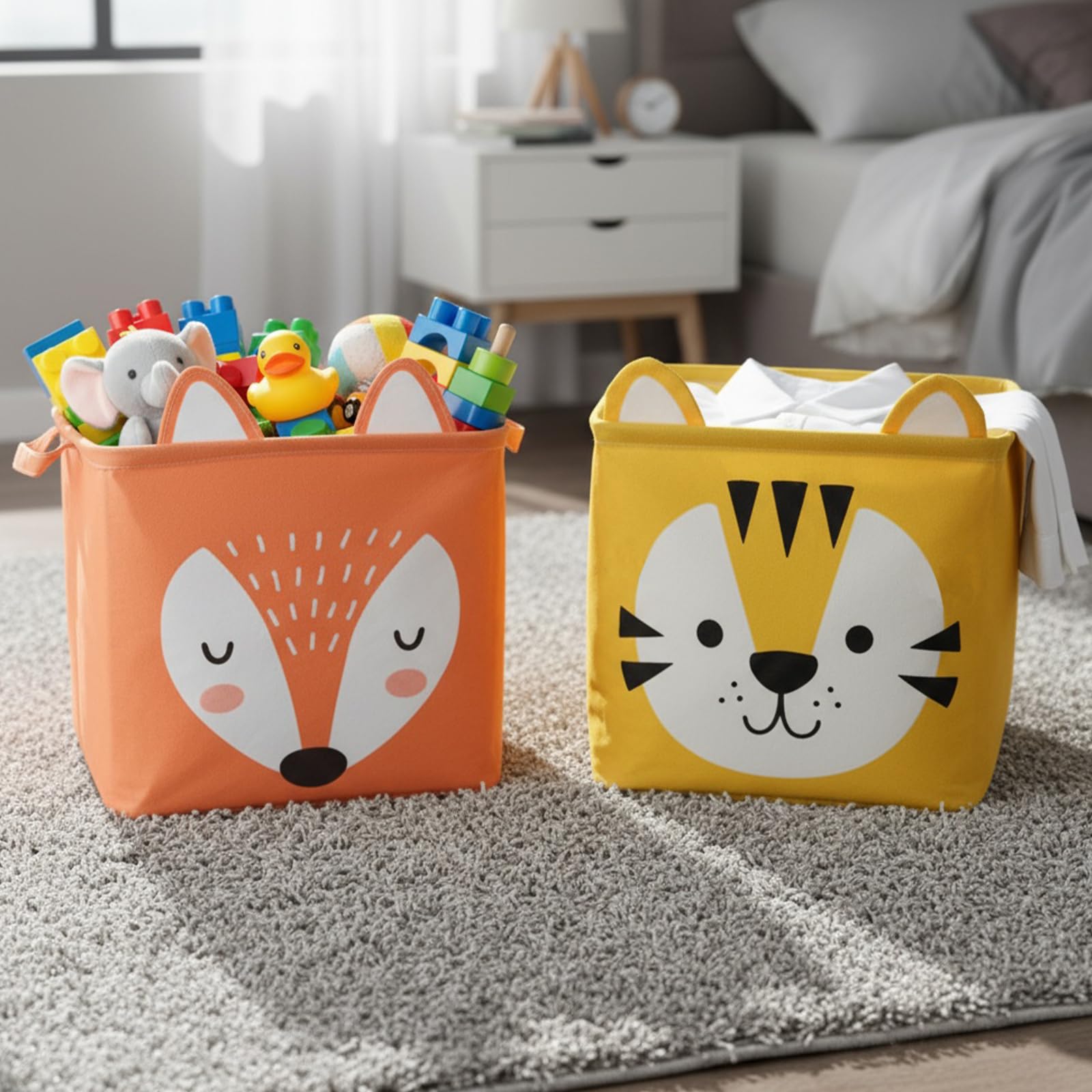 12.6" Laudry Hamper con Maniglia, Canvas Fabric Lightweight Cesta Portabiancheria, Cesto Giochi Bambini, Pieghevole Rotondo Storage Basket per Camera da Letto 2 Pezzi