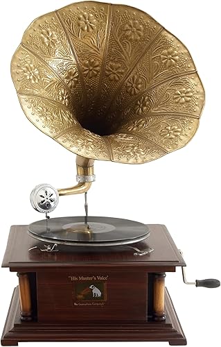 Miniatura 10 de Deco 79 Gramófono funcional de madera con registro, 18 x 16 x 28 pulgadas, cobre