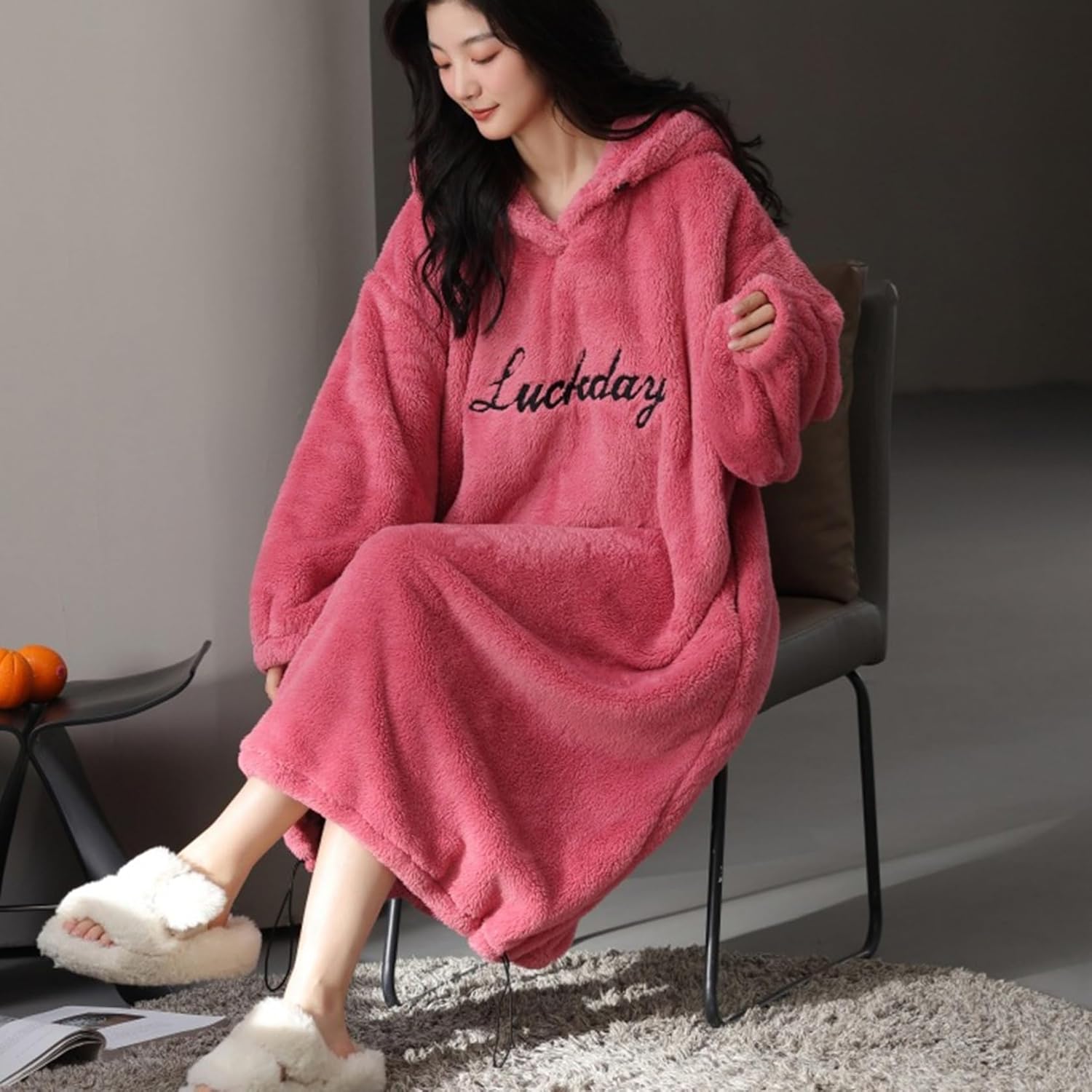 [Taopagii] 秋冬 もこもこ ネグリジェ ナイトガウン ルームワンピース 寝巻き ロングスリーブ ふわもこ かわいい 厚手