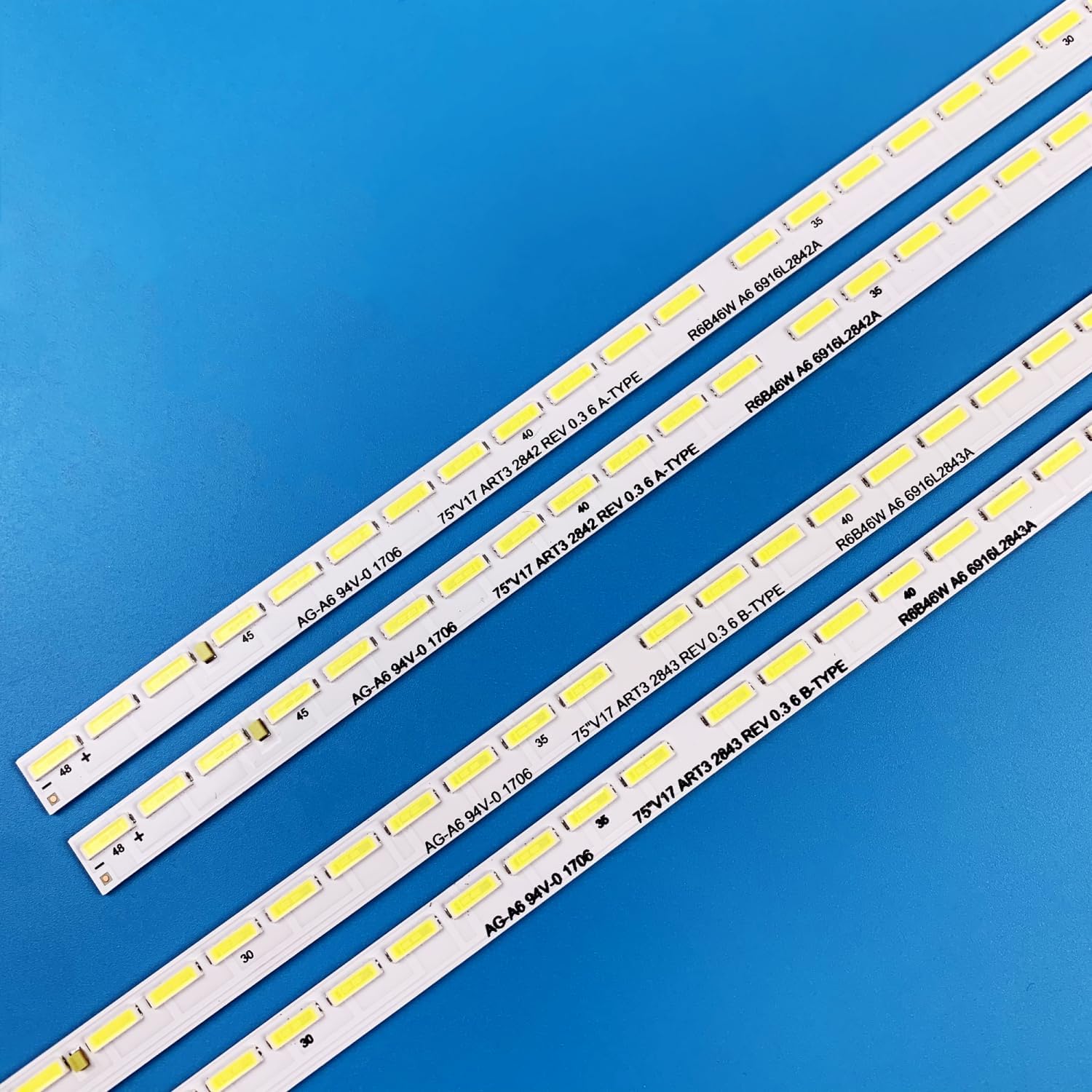 PANMILED 4 Pieces LED Backlight Strips for LG 75'' TV 75UJ6450 75UJ6470 75UJ657A 6922L-0226A 6916L-2843A 2842A