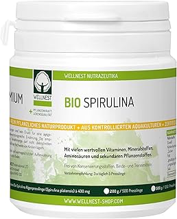 Bio Spirulina 500 g | Detox Superfood mit hochwertigem Protein | Vegan | Rückstandsgeprüft in deutschem Labor | 1.250 Presslinge à 400 mg