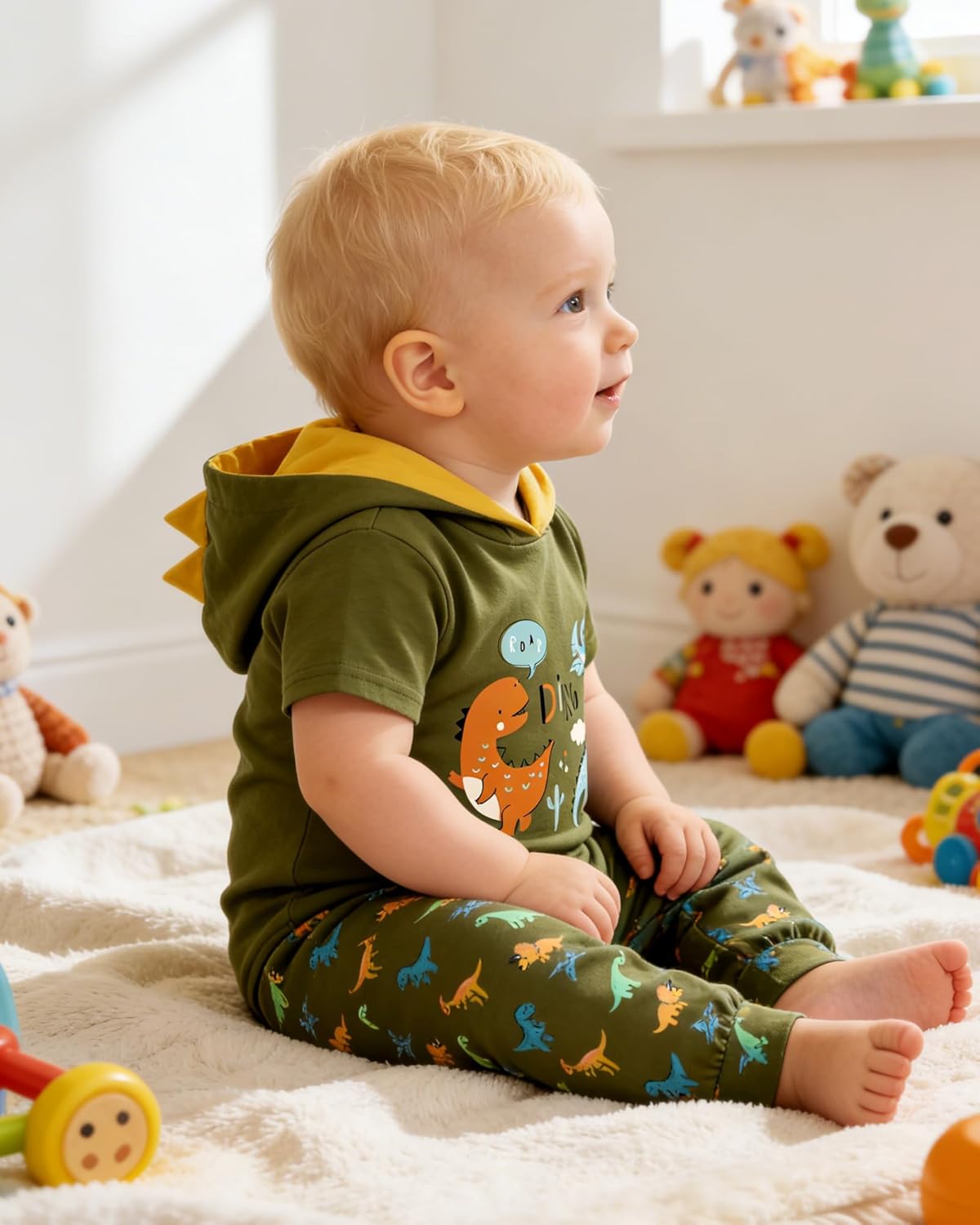 Newborn Boy Summer Outfits Animal Print Short Sleeve Romper with Hoodie & Pants Infant Clothing Set - Image 5