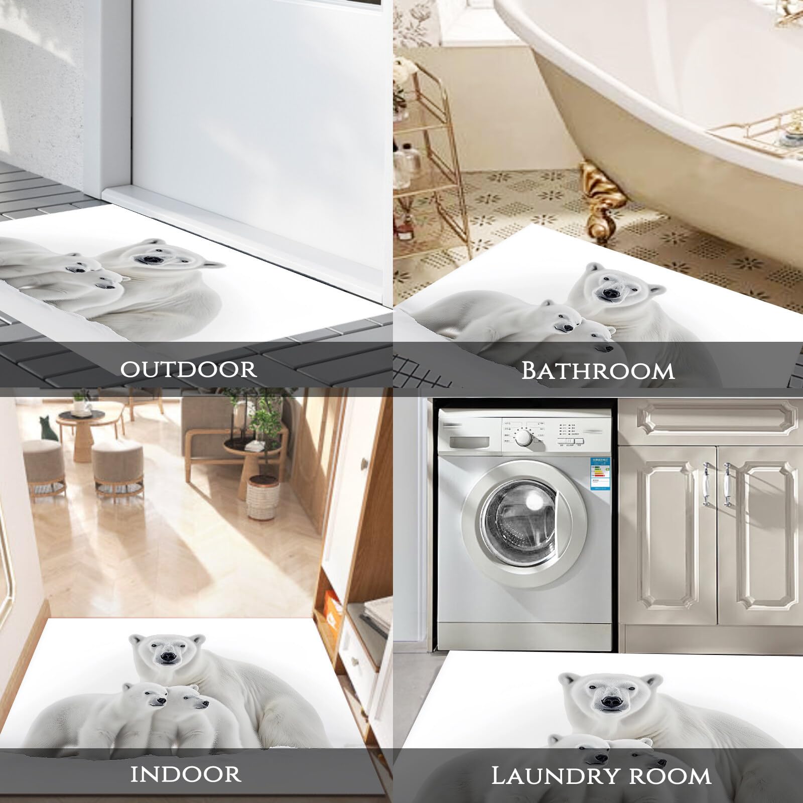 Tapete Blanco Grisáceo Oso Polar En La Nieve Puerta Felpudo De Entrada Exterior Atrapar Suciedad Alfombra Animales Sencillos para Interior Jardines Cocina Pasillo Trasera Delantera,90X150Cm