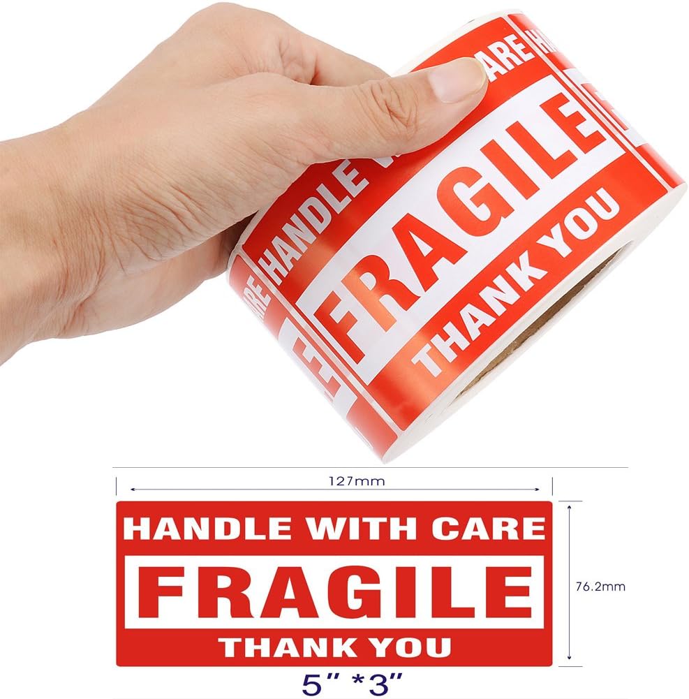 MFLABEL 20 Rolls 3"x5" Fragile Tapes Stamp - Handle with Care Stickers - 500/ Roll Shipping Labels
