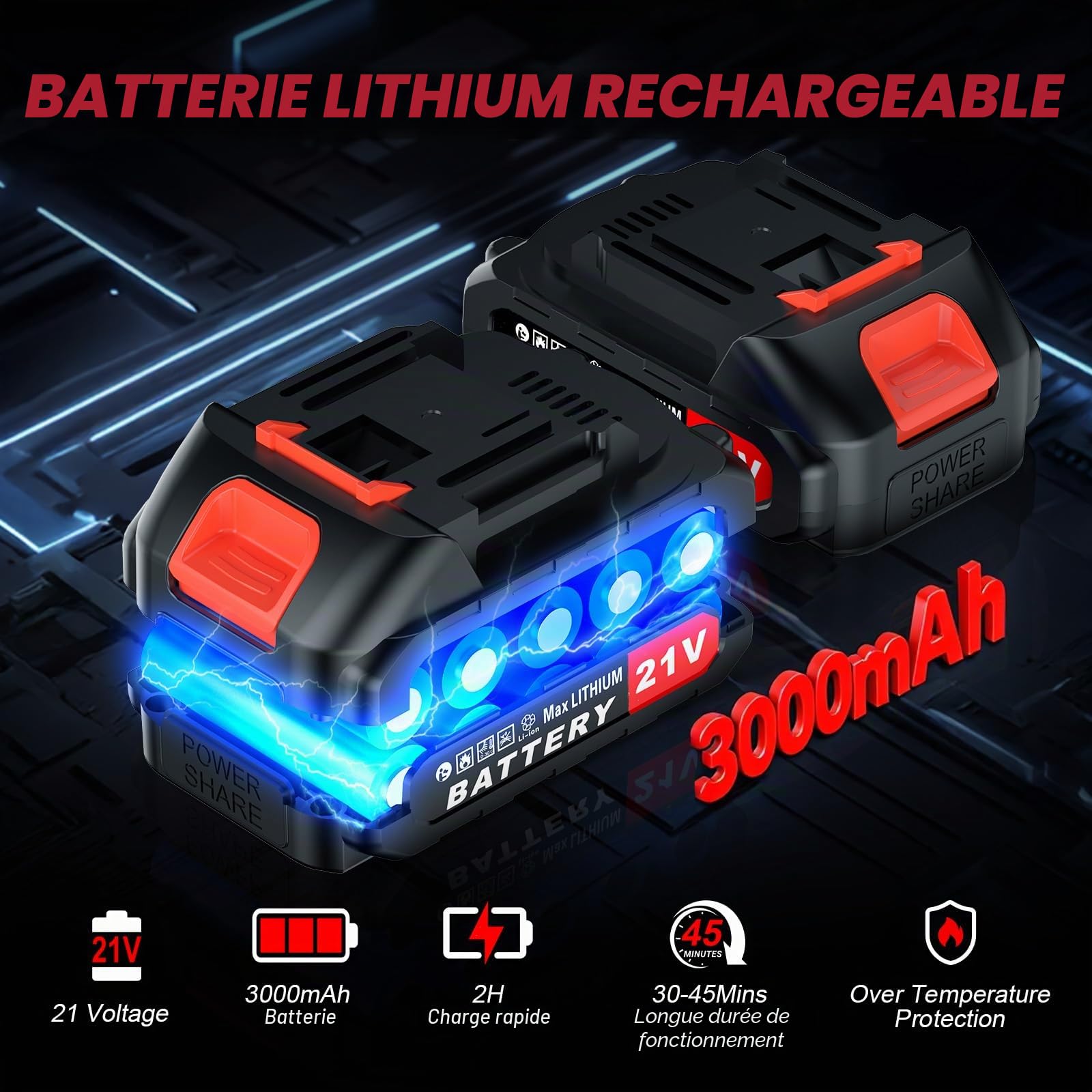 2 en 1 Élagueuse sur Perche Sans Fil, Télescopique Élagueur, 180CM Tronconneuse Electrique 6 Pouces avec 2 Batteries 1500mAh, 2 Chaînes, Gant, Lunettes, pour Jardin, Branches, Bois