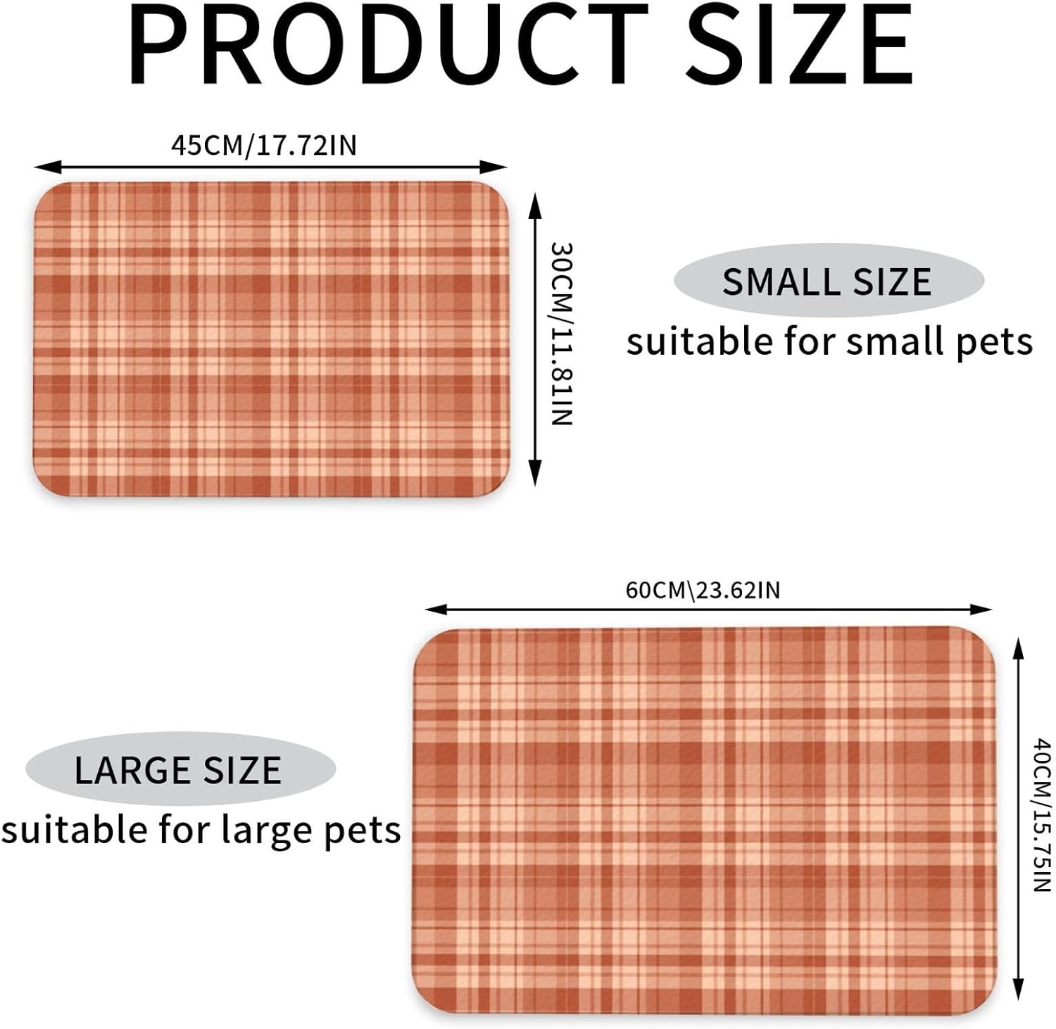 Wonderful Warm Orange Plaid Leather Absorbent Pet Feeding Mat Non-Slip for Dogs Cats 40x60cm
