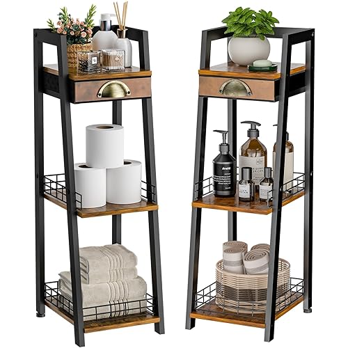 keomaisyto 3-Tier Narrow Bathroom Shelves with Drawer, Bathroom Organizers and