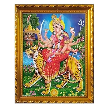 Lalitha Photo Frame Works Goddess Kanaka Durga/Maa MATA Gold Photo Frame for Pooja Room (13 X 10 Inch)