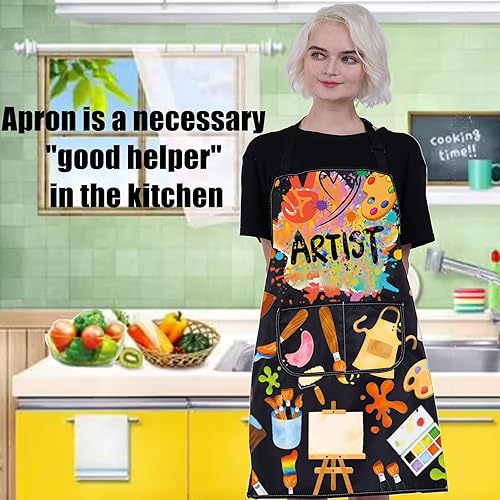 Miniatura 5 de PXTIDY Delantal de artista para profesor de arte, regalo para amantes del arte con bolsillos, para pintor, artista, impermeable, delantal de arte