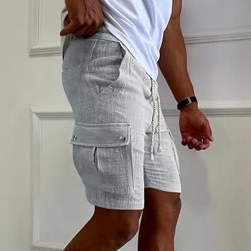 Sommer Cargohose Herren Kurz Kurze Hosen Herren Cargo Chino Cargoshorts mit Multi Taschen Baumwolle Bermuda Shorts Elastische Taille Stretch Gerades Bein Sommerhose Kordelzug Stretch Wanderhose