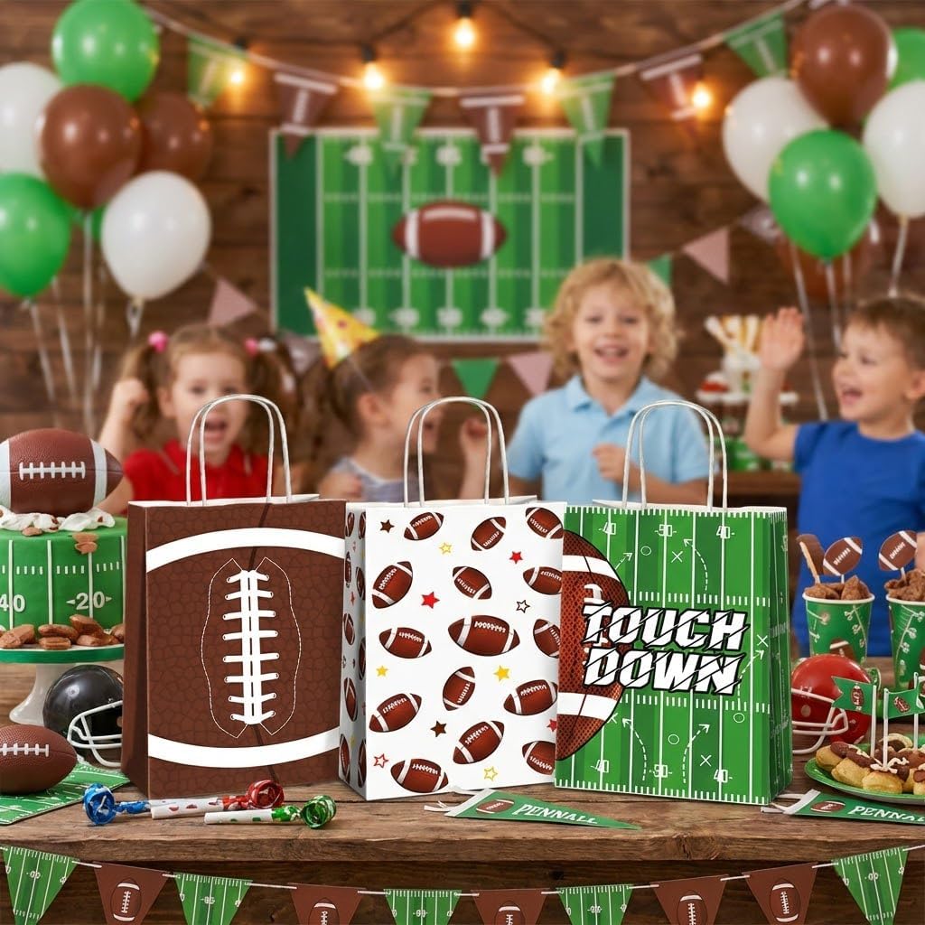 JOYGATHER 24 Pcs Football Party Favors Bags with Handles, Football Goodie Gift Candy Treat Snack Bags with 3 Different Types for Birthday Party Supplies - Image 6