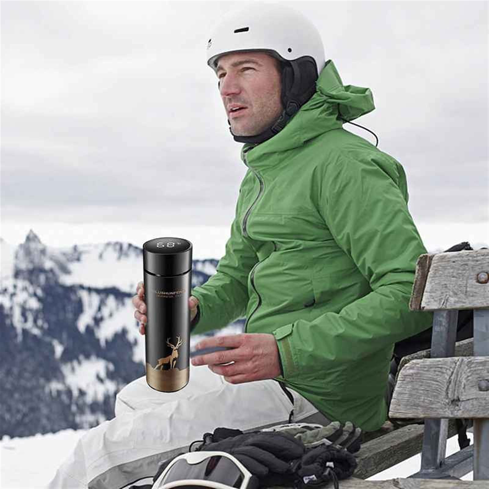 Termo aislado Botella de agua deportiva, Termo inteligente de acero inoxidable Taza Pantalla de temperatura Frascos de vacío Taza de café para automóvil de viaje Botella de agua termo (500 ml, tapa de