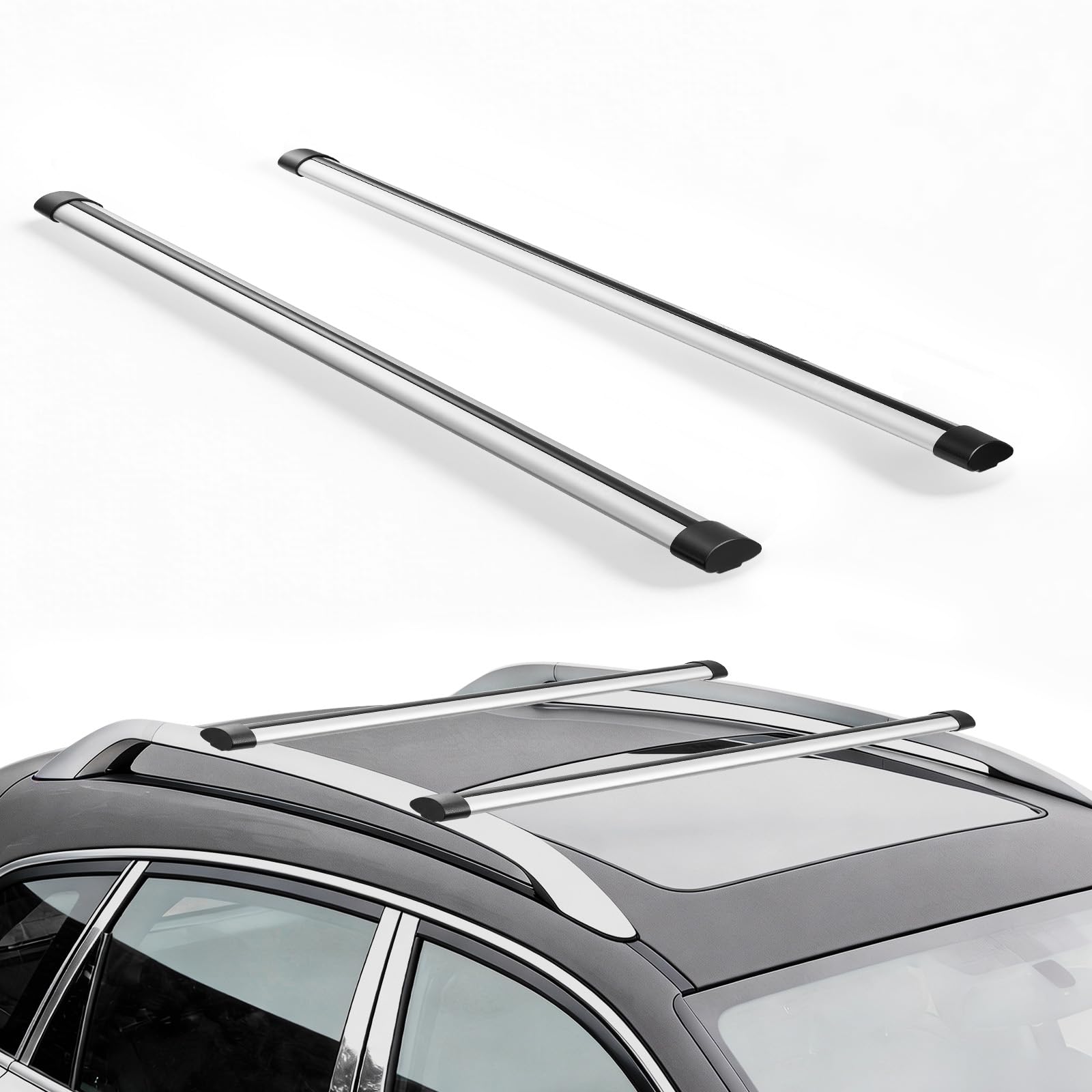 VEVOR 2 x Roof Rack Bars with 100 kg Load Capacity, 135 cm Aluminium Alloy Cross Bars Ideal for Luggage Canoes Load Baskets Cargo ⟮Cross Bars Only, without Mounting Feet⟯