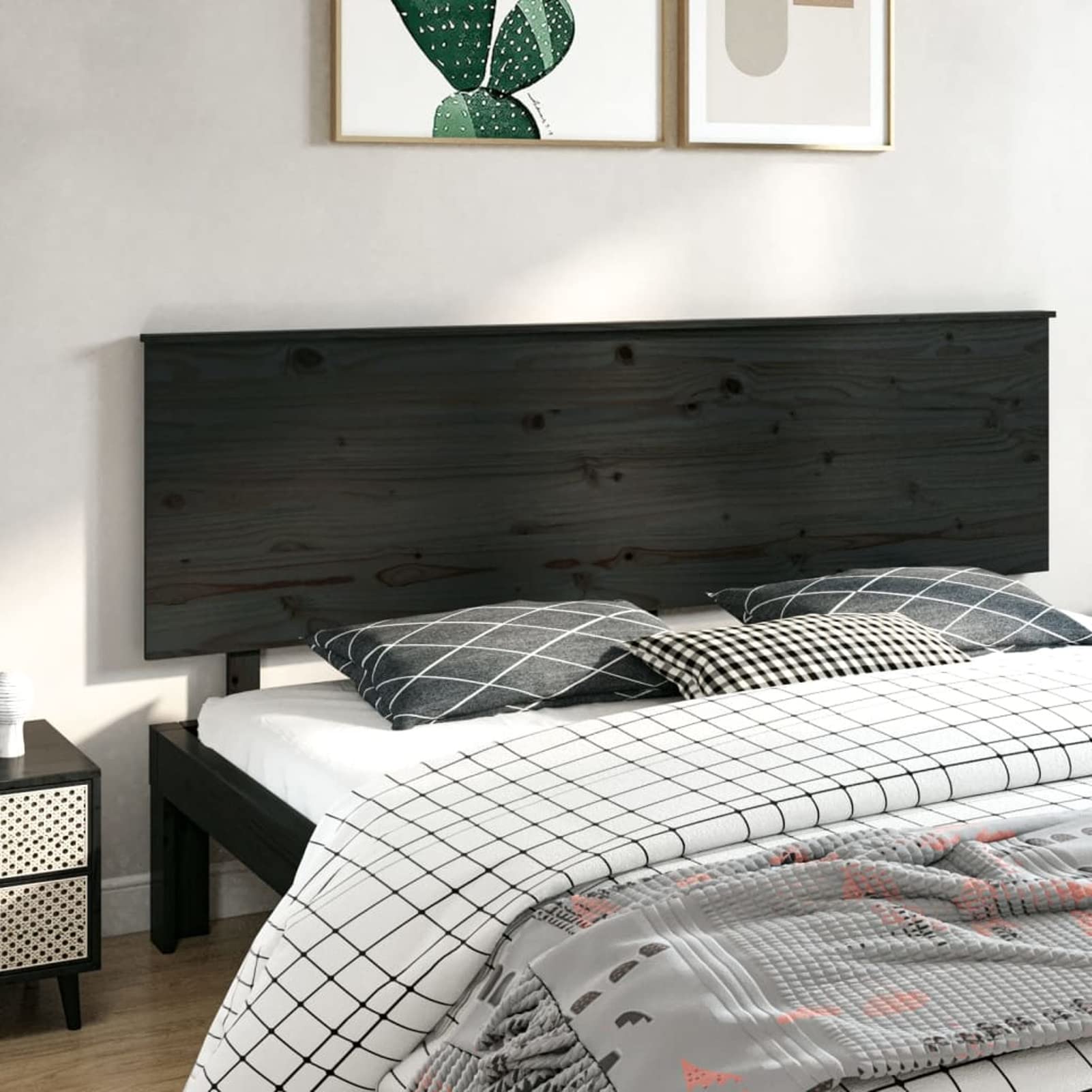 Cabecero de Cama, Cabezal De Cama, Cabecera para Cama, Cabezales Dormitorios Modernos, Madera Maciza de Pino Negro 204x6x82,5 cm