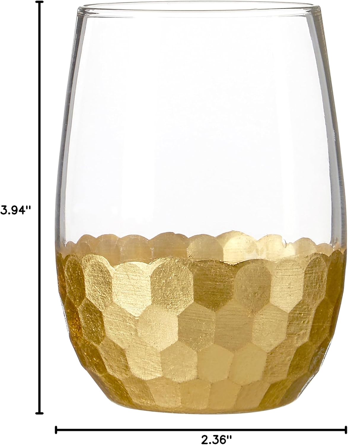 Premier Housewares 240ml Glass Tumbler Honeycomb Design Martini Glasses Drinking Glasses Clear Margarita Glass Set of 4 6 X 6 X 10 Cm, Gold