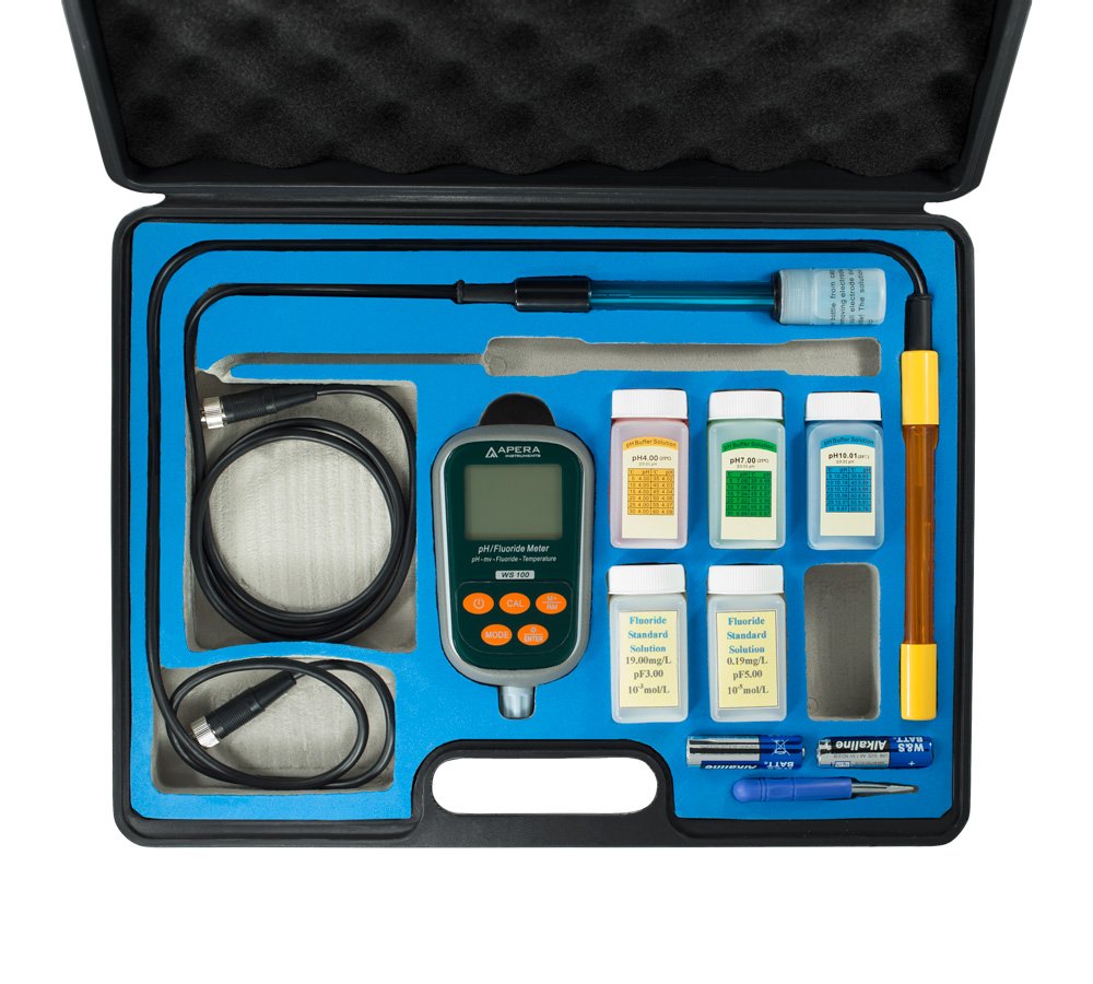 Apera Instruments, LLC AI4725 WS100 Fluoride/pH Portable Meter Kit with 3-in-1 Fluoride Probe