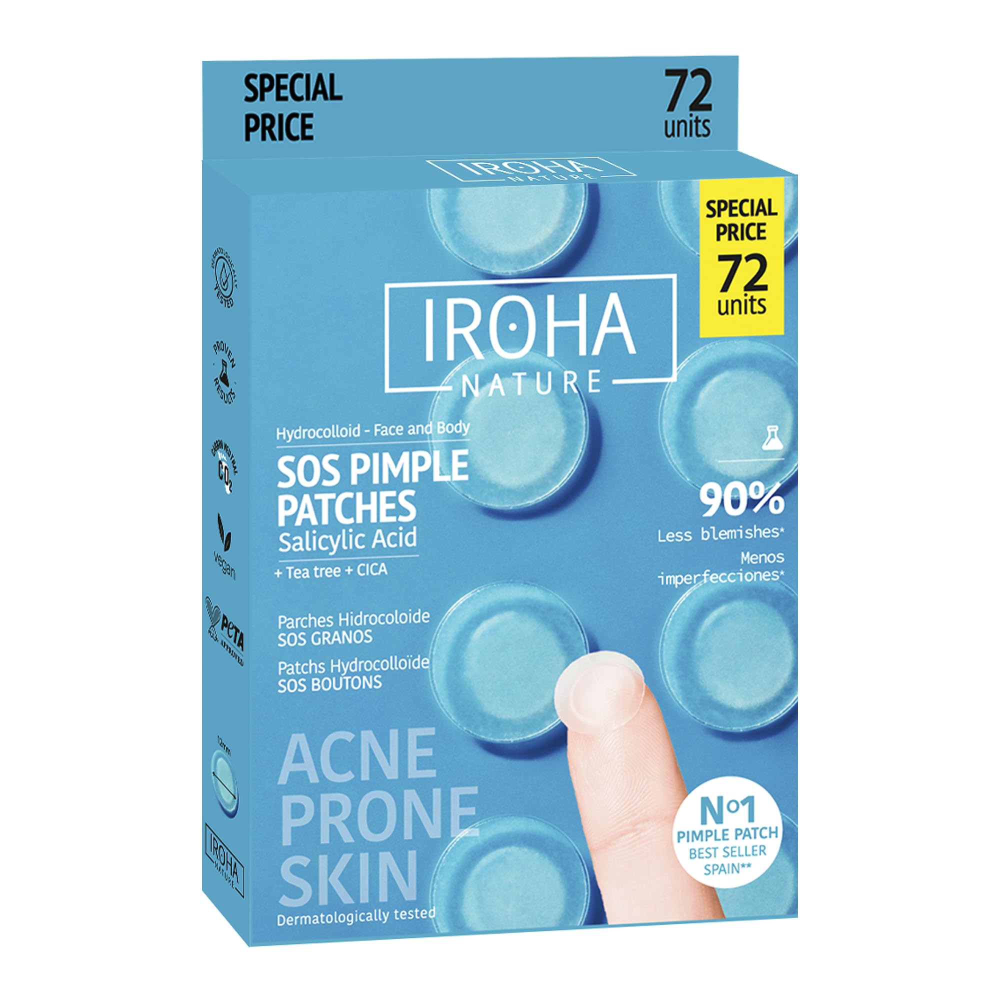 Iroha Nature - Parches para Granos con Ácido Salicílico, Árbol de Té y Centella Asiática, reduce los granos en 8h. Parches para acné (18 unidades). — view 11