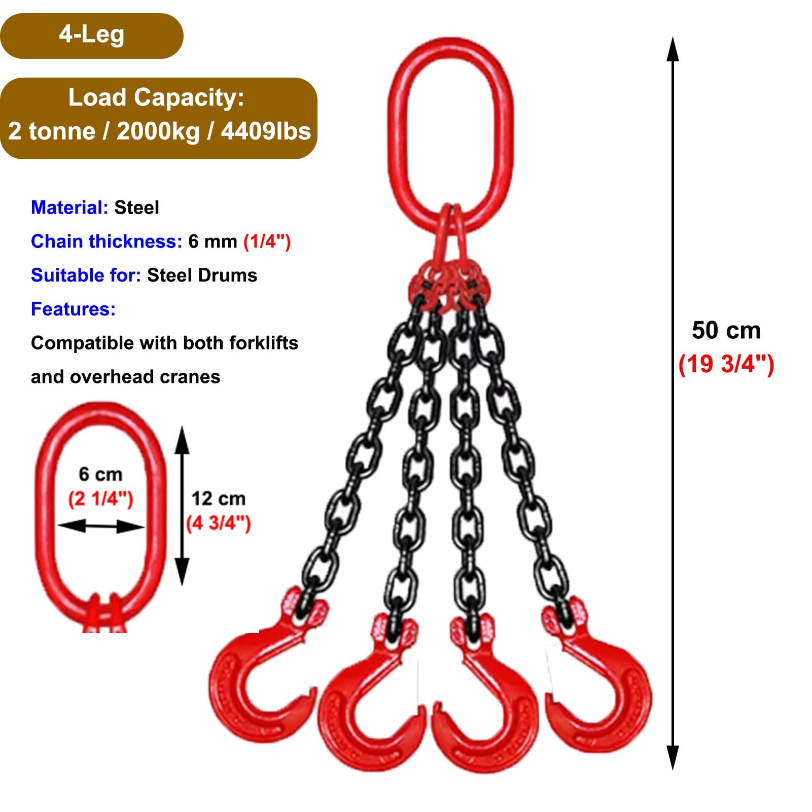 Schwerlast-Hebeband mit Haken und Kette für Trommel- und Eimerhandhabung, Motorhebeunterstützung
