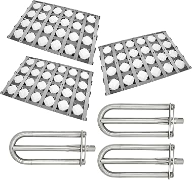 Grill Burners Grill Briquette Tray for Alfresco ALX2-30CD, ALX2-42C, ALX2-42RFG, ALX2-56, ALX2-56BFG, 18 BBQ Pipe Tubes Ceramic Briquettes Grill Replacement Parts Stainless Steel