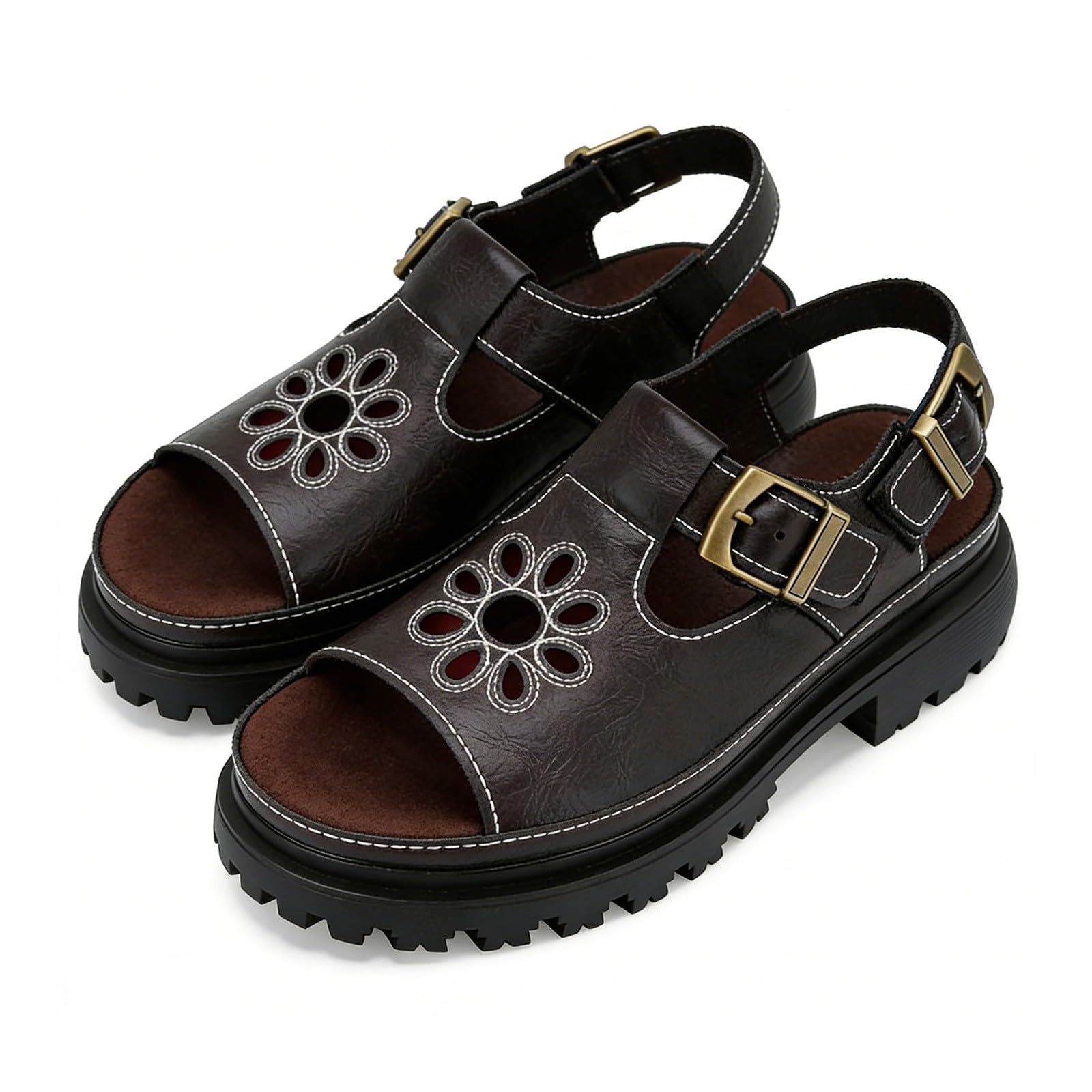 Genérico Chanclas Para Mujer Sandaliasde Verano Para Mujer, Sandalias Elegantes, Cós, Ligeras Y Ajustables Mules De Cuero Cós Pantuflas De Cuña Con Vintage, Pantuflaspremium La Playa, Talla