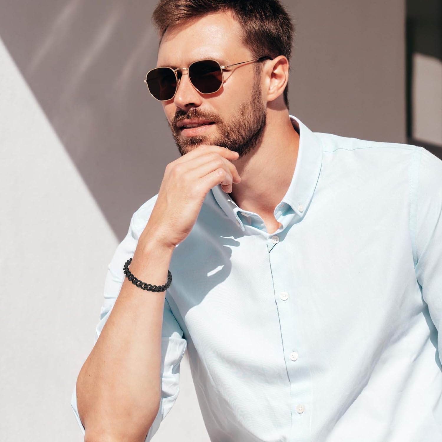 Bracelets for Men,Stainless Steel Cuban Link Chain for Men,fashion mens bracelet Jewelry With, For Dad, Friends, Brother Gifts(Gold, Silvery, Black,two tone bracelet) - Image 2